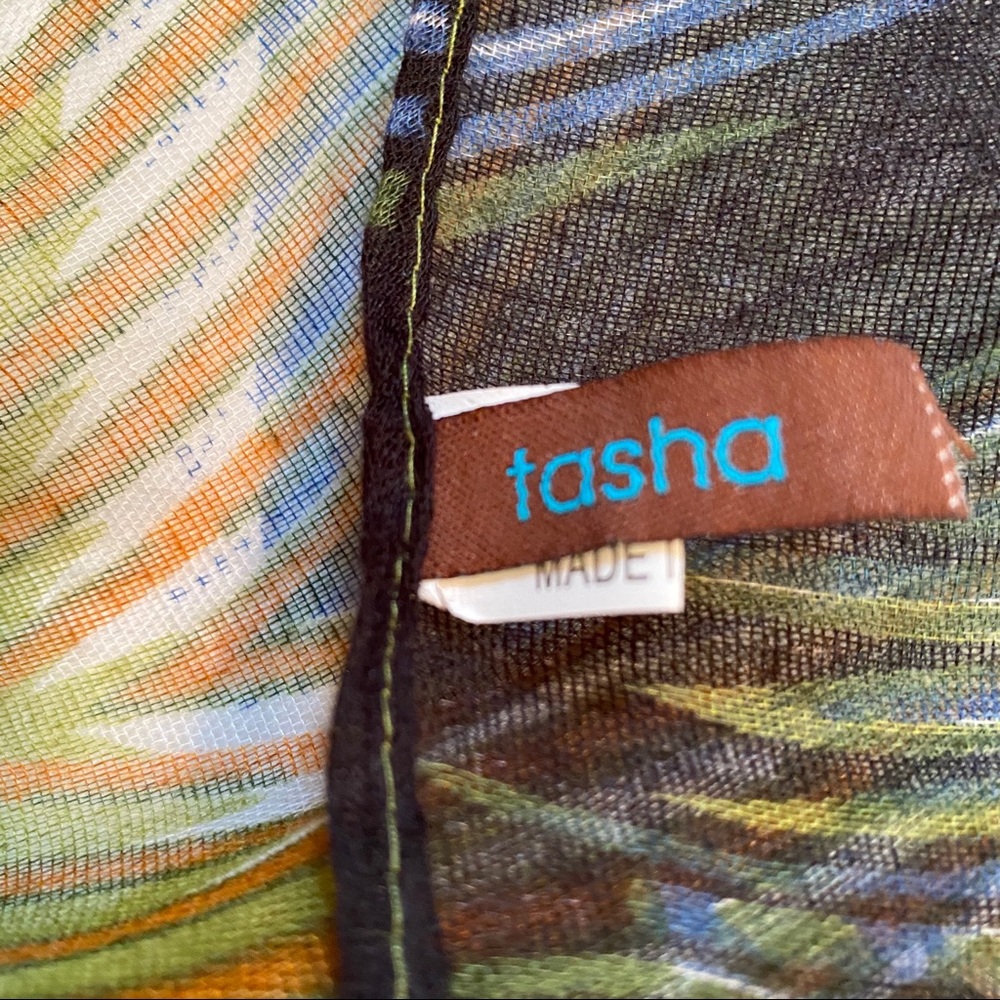 TASHA SCARF ETERNITY WRAP GREEN BLUE BLACK BUTTERFLY PRINT ACCESSORY - Picture 5 of 5